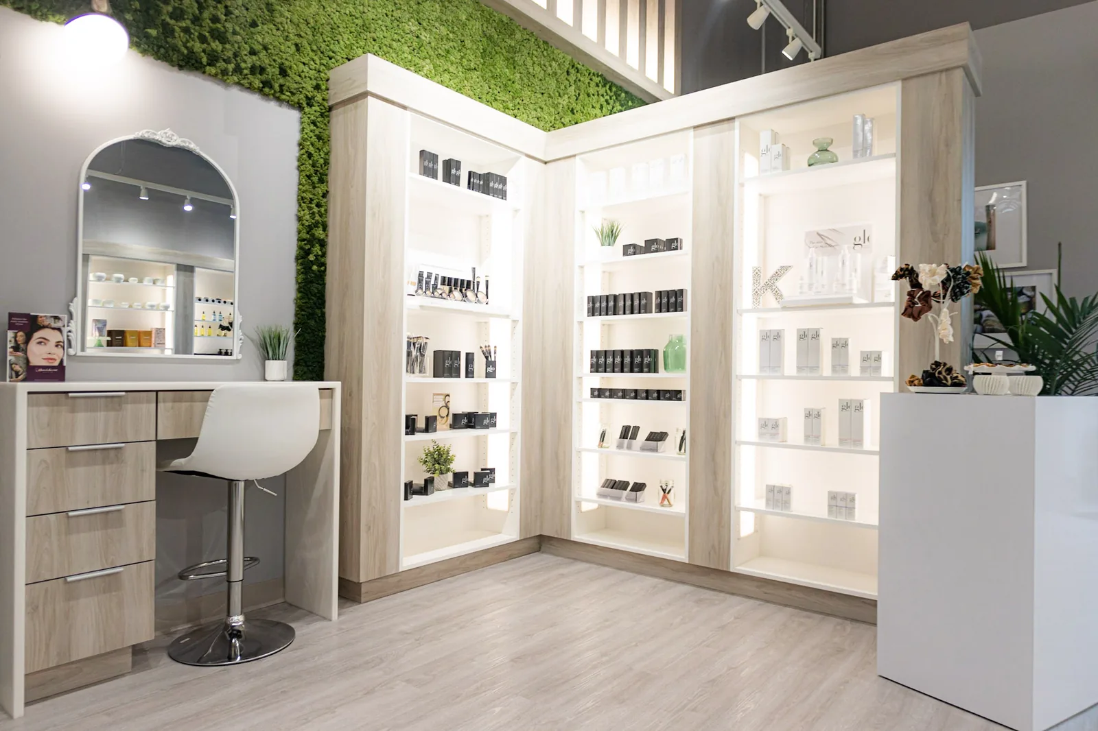 Professional skincare displayed inside Kiwi