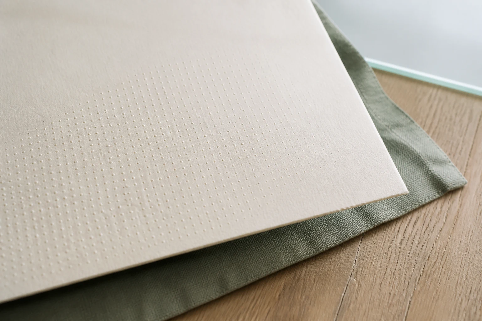 A close material study of fine embossed texture on cream paper
